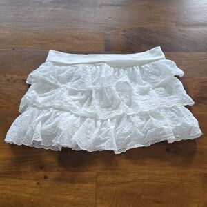 Express White Foldover Tiered Eyelet Ruffles Mini Skirt Size Medium